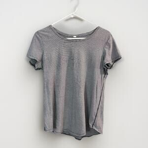 Lululemon Shirt Women 6* Black White Stripe Pima Cotton Love Crew III W3DMBS